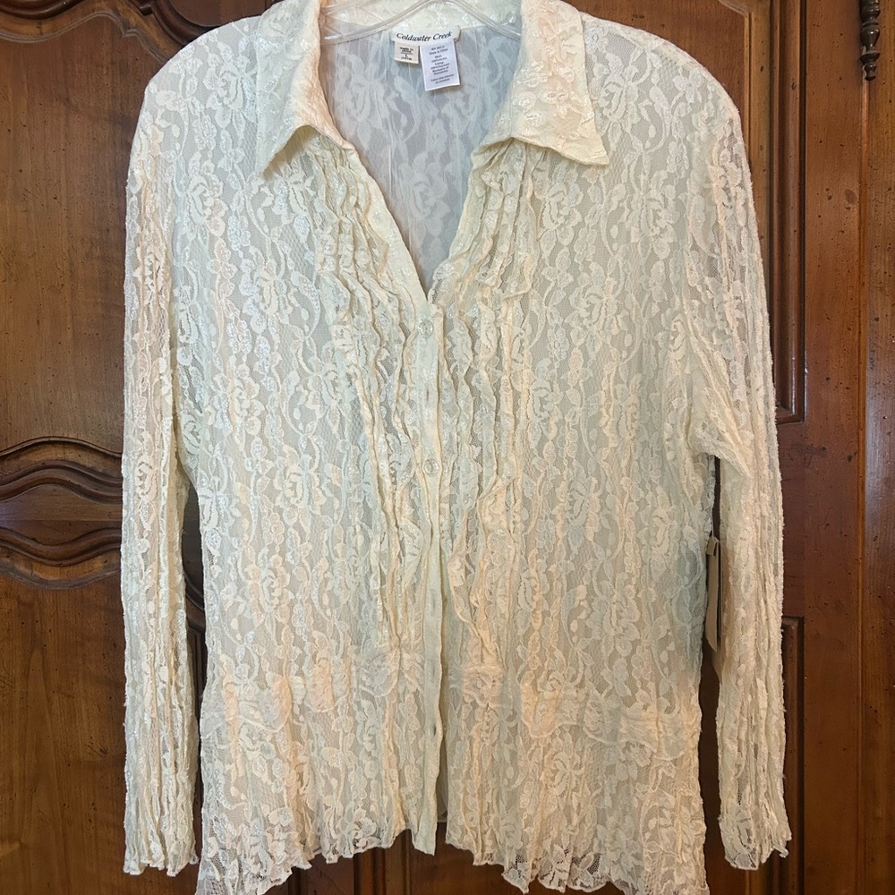 Coldwater Creek Cream Lace Button Down Shirt NWT